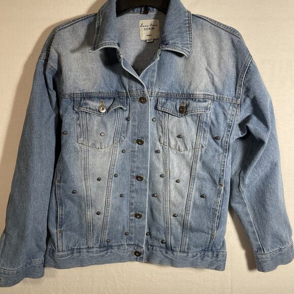 Love Tree Denim Jean Jacket Studded Front Women’s Sz Small Light Wash CUTE - Picture 1 of 10
